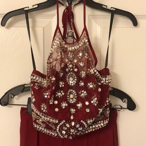 Two piece Burgundy prom dress